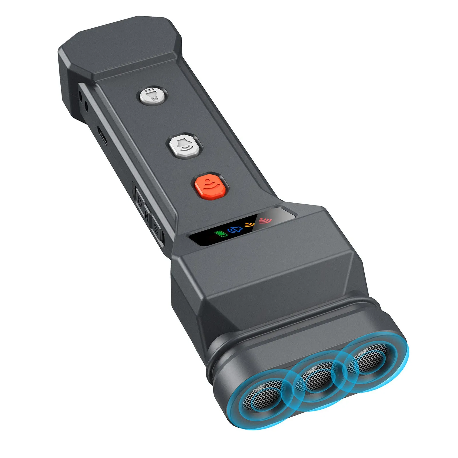Portable three-head ultrasound bark stopper for dog training with plastic body and data cable