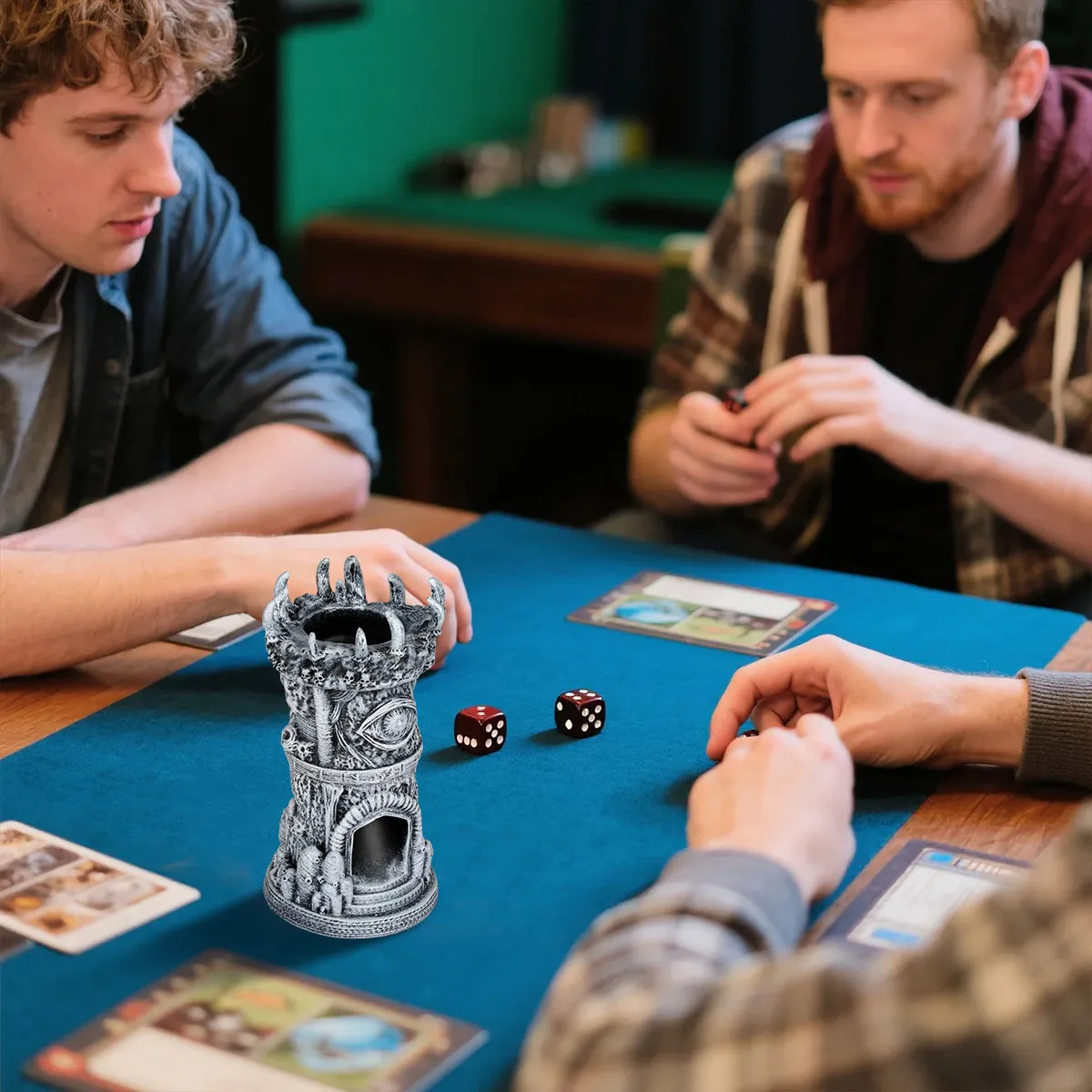 Grey resin fantasy cyclops beholder dice tower 17cm tall for tabletop role-playing games