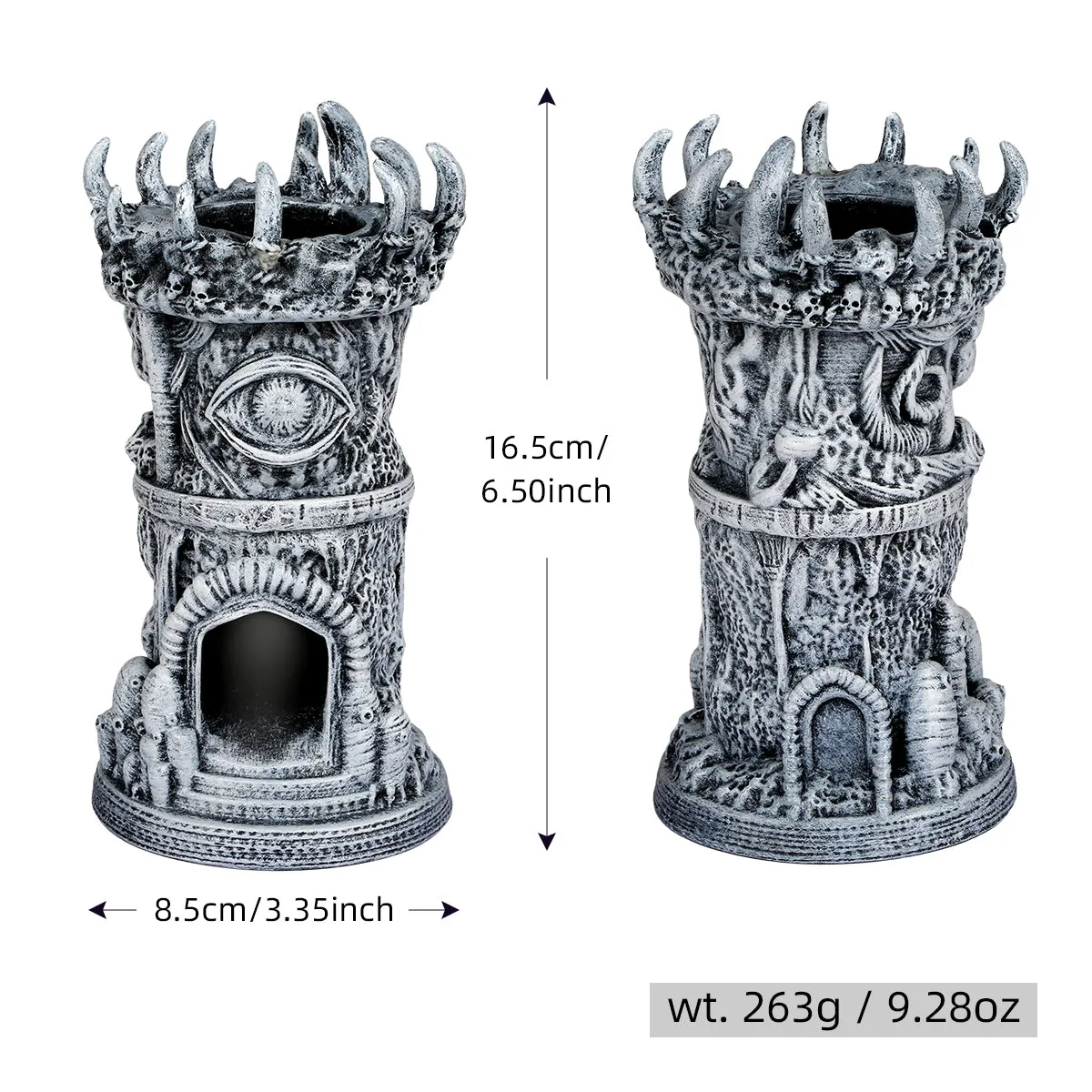 Grey resin fantasy cyclops beholder dice tower 17cm tall for tabletop role-playing games