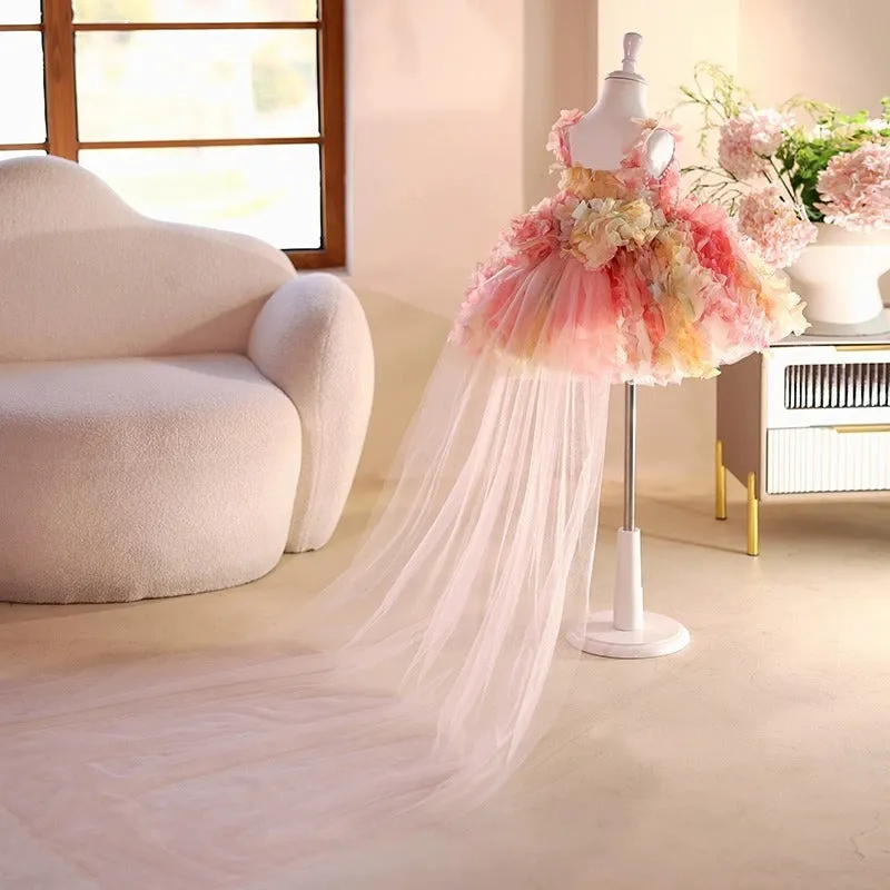 Pink girls French-style FARCENT princess dress with polyester fabric and Vinylon lining, eight height sizes available