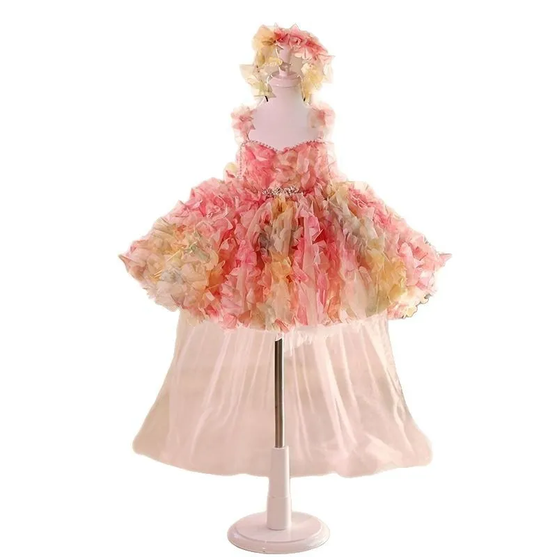 Pink girls French-style FARCENT princess dress with polyester fabric and Vinylon lining, eight height sizes available