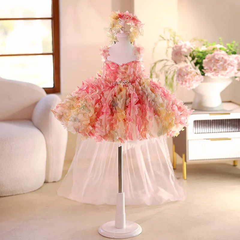 Pink girls French-style FARCENT princess dress with polyester fabric and Vinylon lining, eight height sizes available