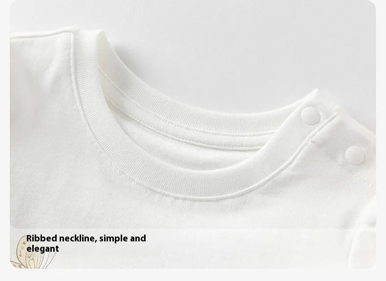 Girls antibacterial anti-mite pure cotton thin white top short sleeves round neck