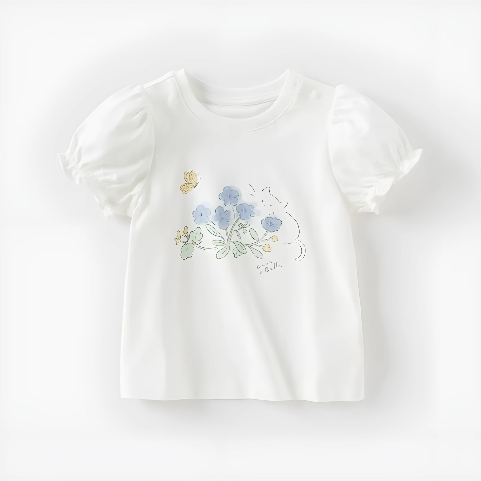 Girls antibacterial anti-mite pure cotton thin white top short sleeves round neck
