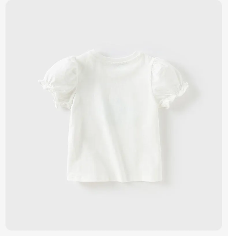 Girls antibacterial anti-mite pure cotton thin white top short sleeves round neck