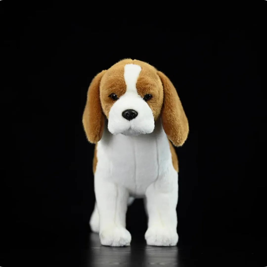 Realistic beagle dog plush doll 29cm soft simulation stuffed animal on white background