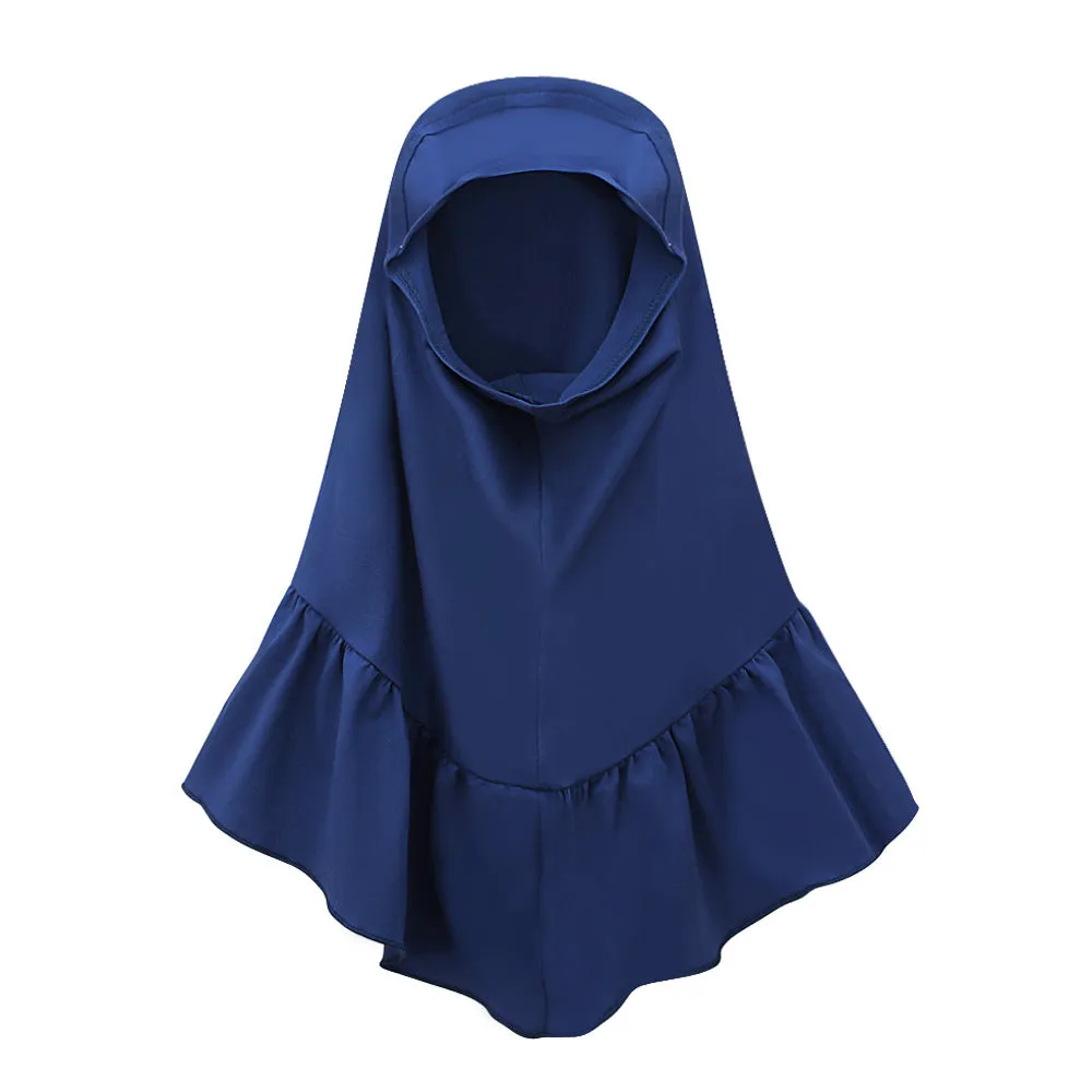 Girls cotton A-line dress and headscarf set in dark blue for heights 70-140 yards