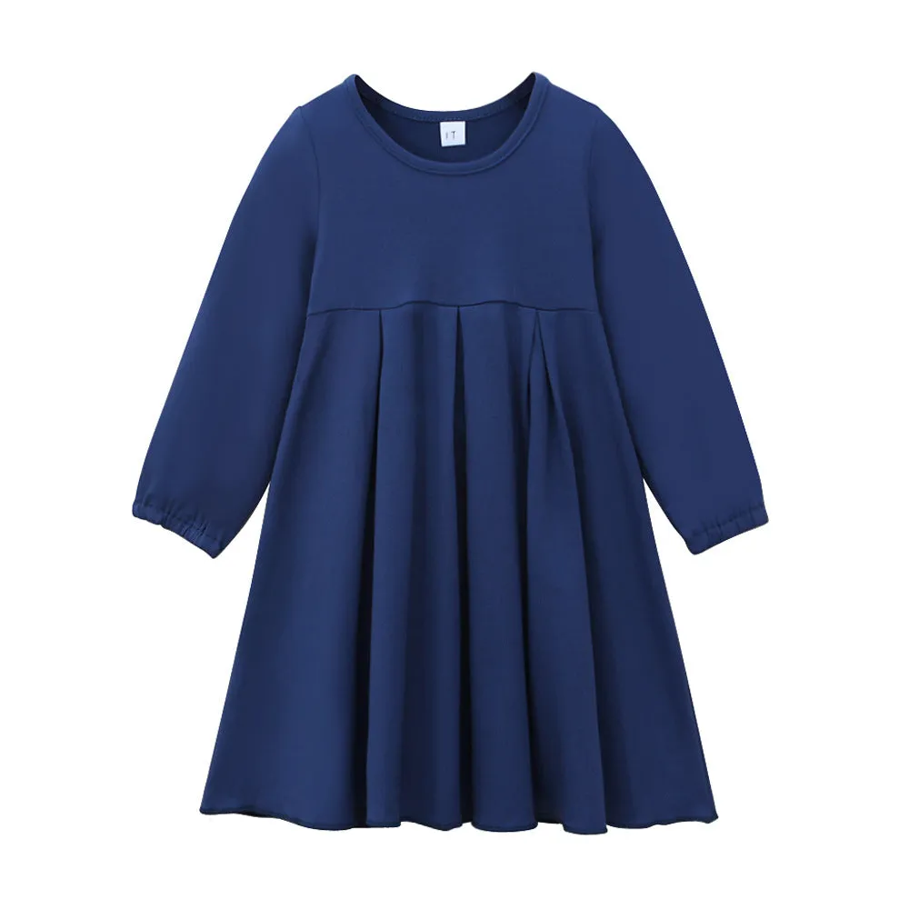 Girls cotton A-line dress and headscarf set in dark blue for heights 70-140 yards