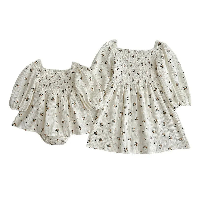 Girls cotton rose print dress A6053 in floral pattern
