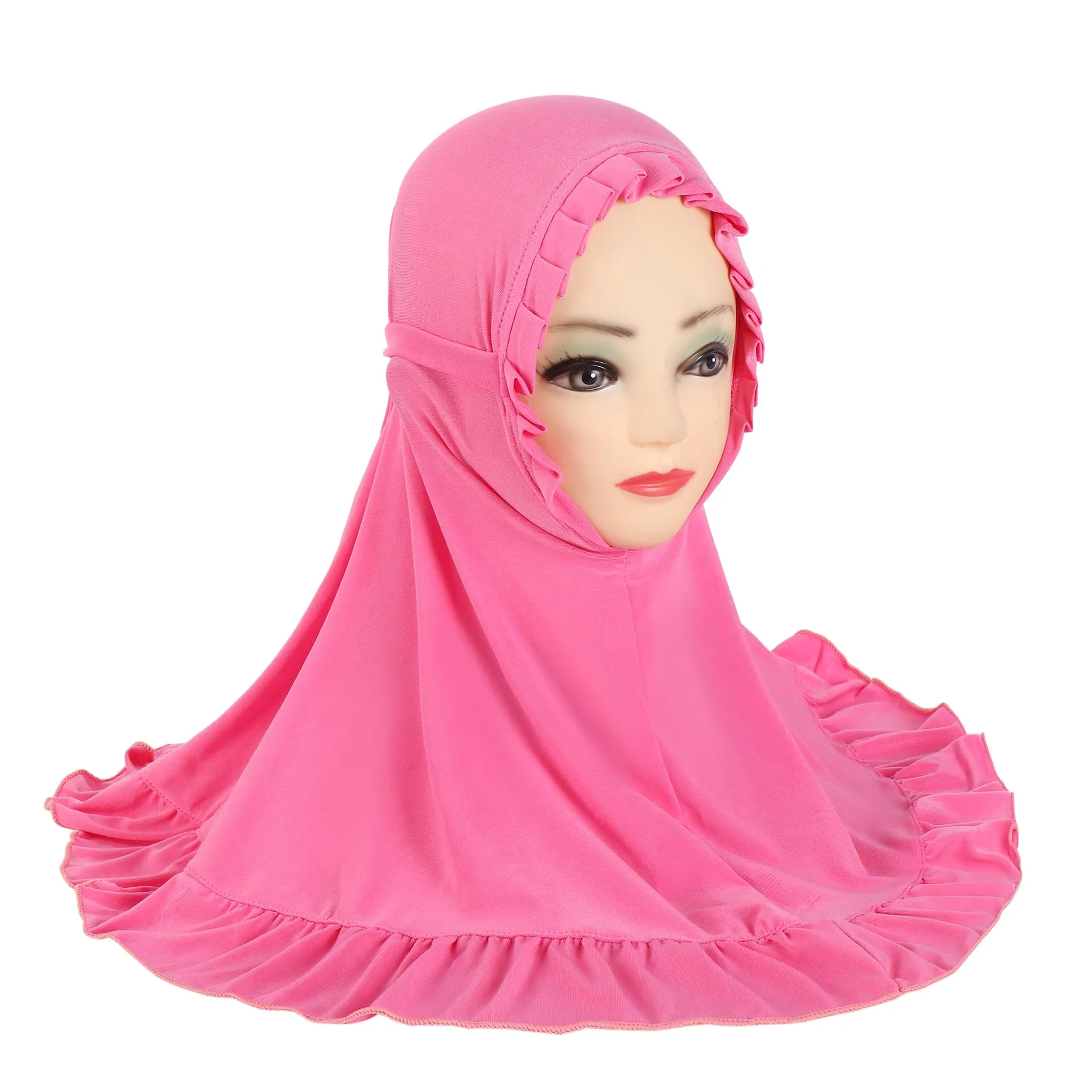 Girls ice silk ruffled headscarf in monochrome colour on child model