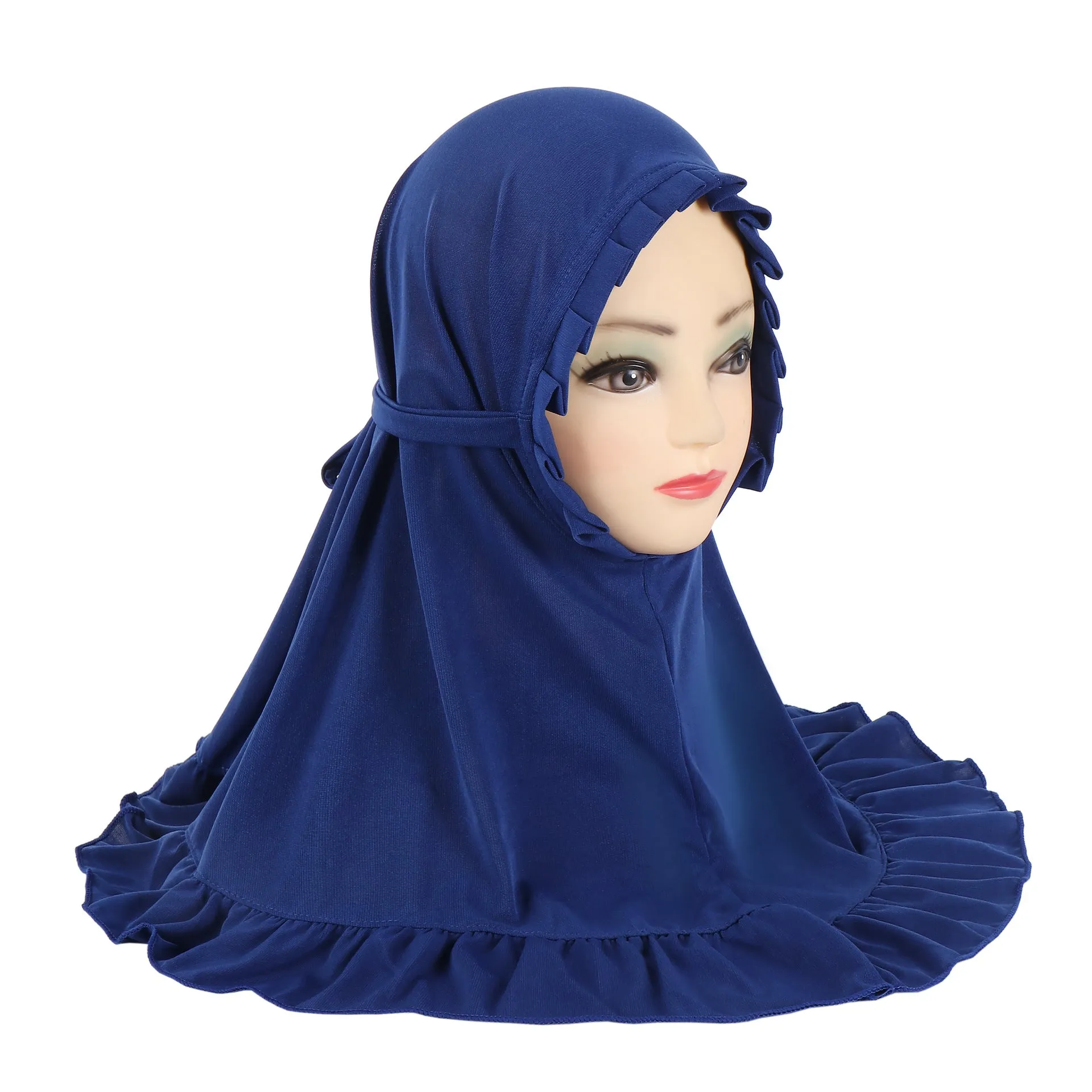 Girls ice silk ruffled headscarf in monochrome colour on child model