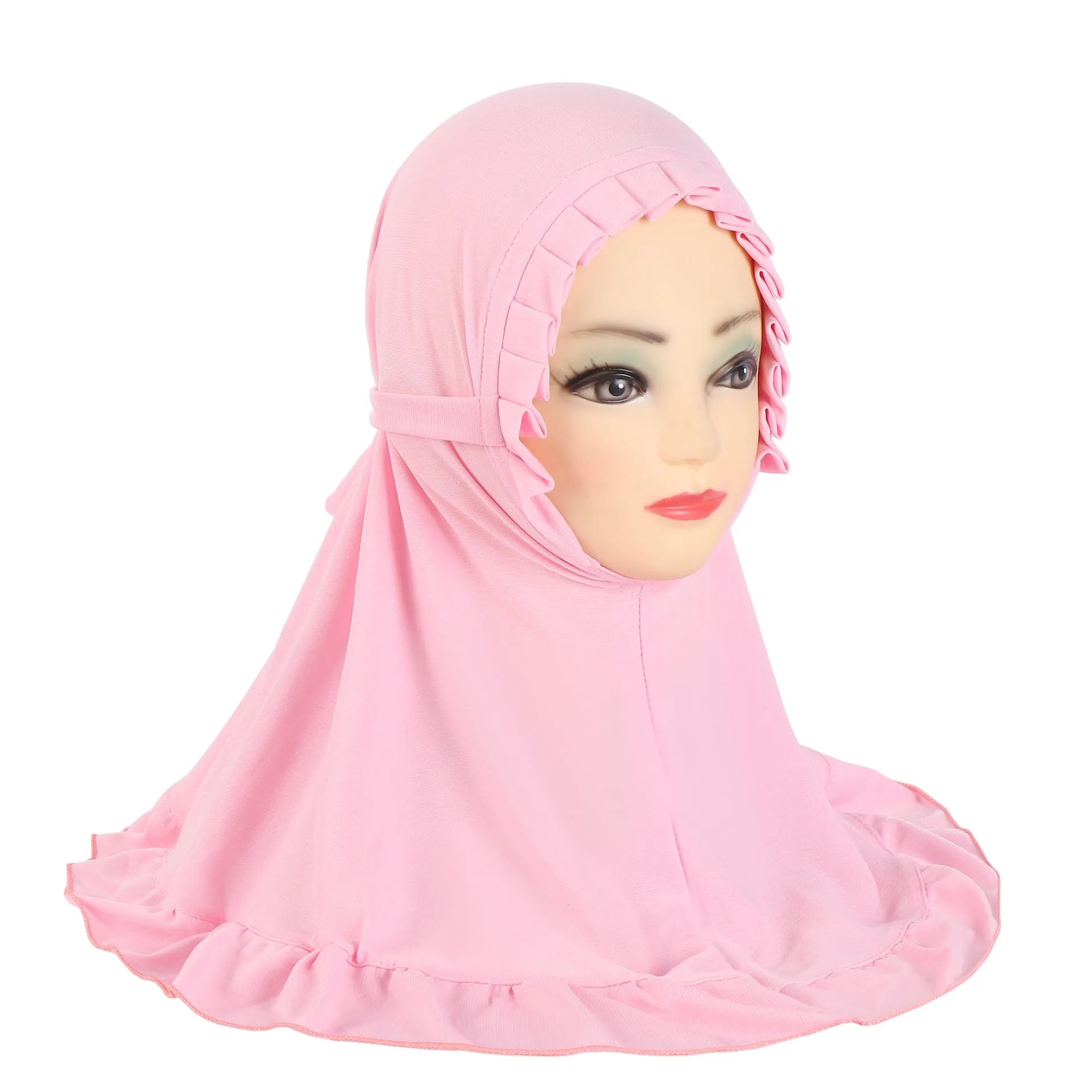 Girls ice silk ruffled headscarf in monochrome colour on child model