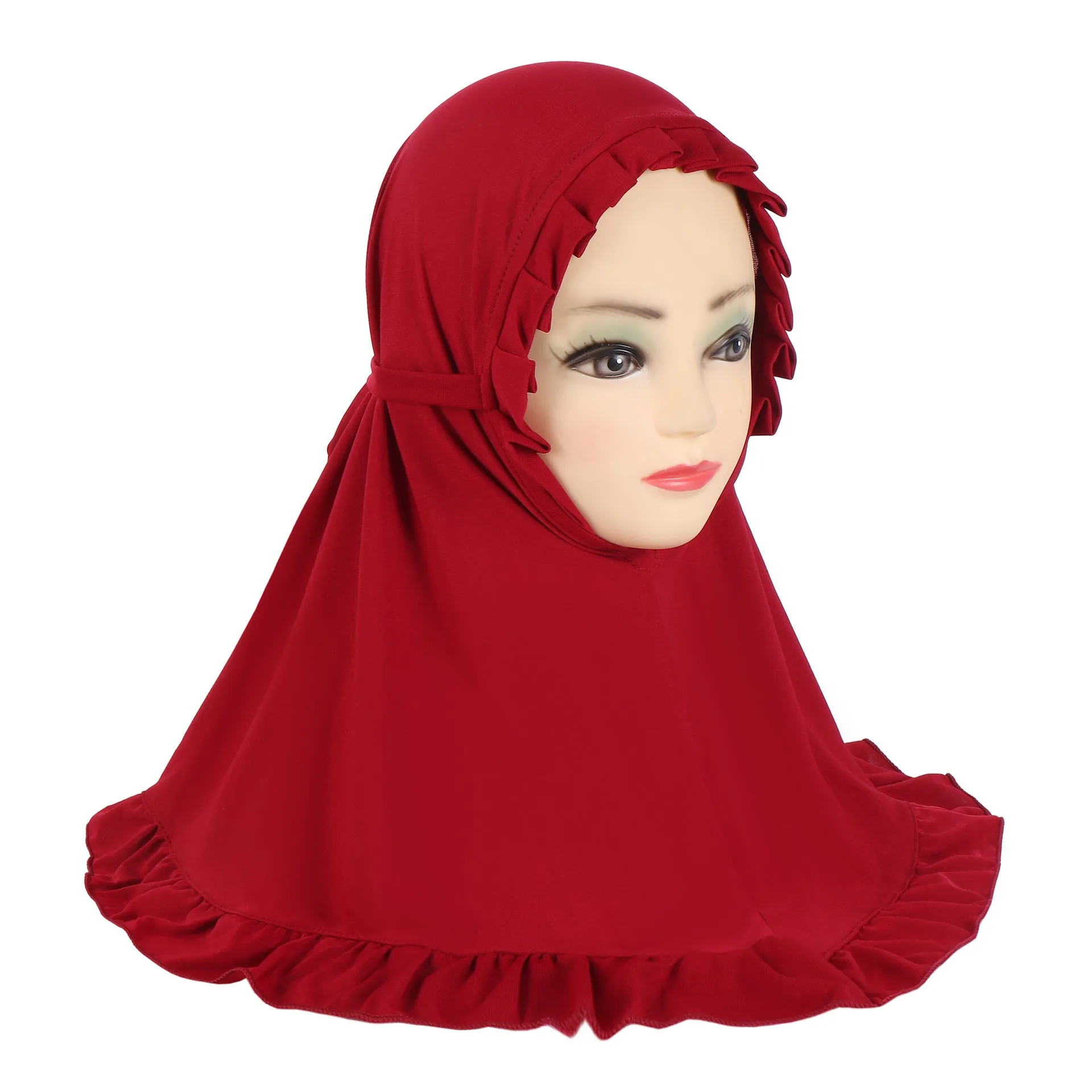 Girls ice silk ruffled headscarf in monochrome colour on child model