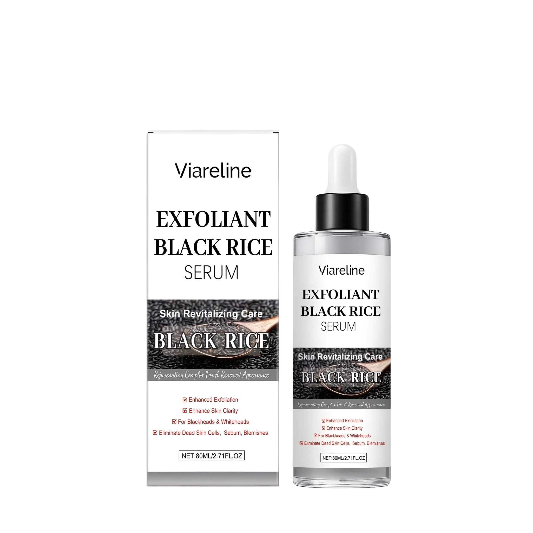 80ml black rice exfoliating liquid bottle with salicylic acid for facial skincare
