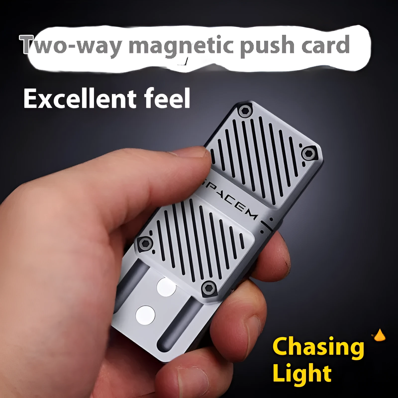 Alloy mechanical card pushing decompression toy for stress relief in four light tracing colours