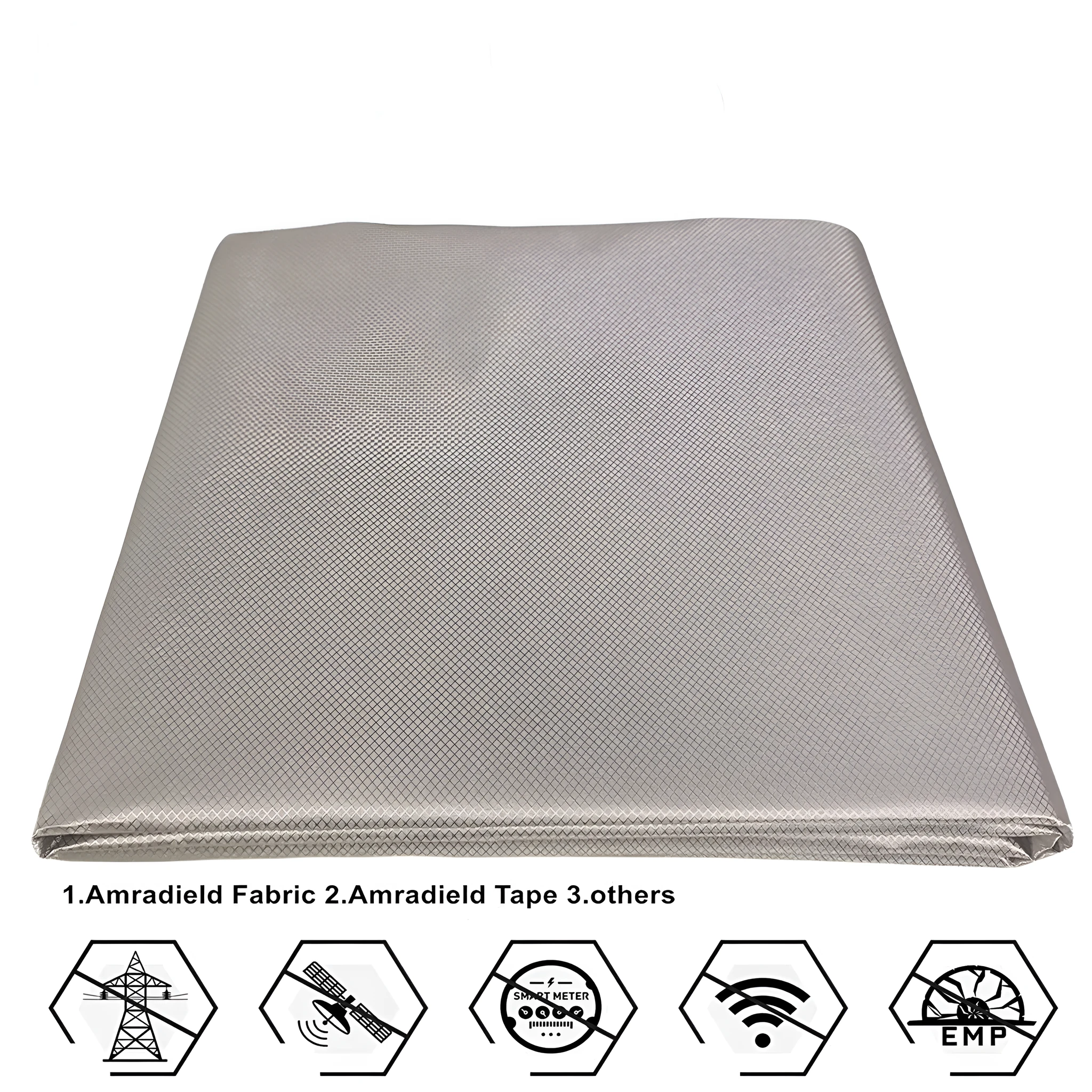 Grey diamond lattice radiation shielding fabric with copper and nickel metal fibres for signal blocking