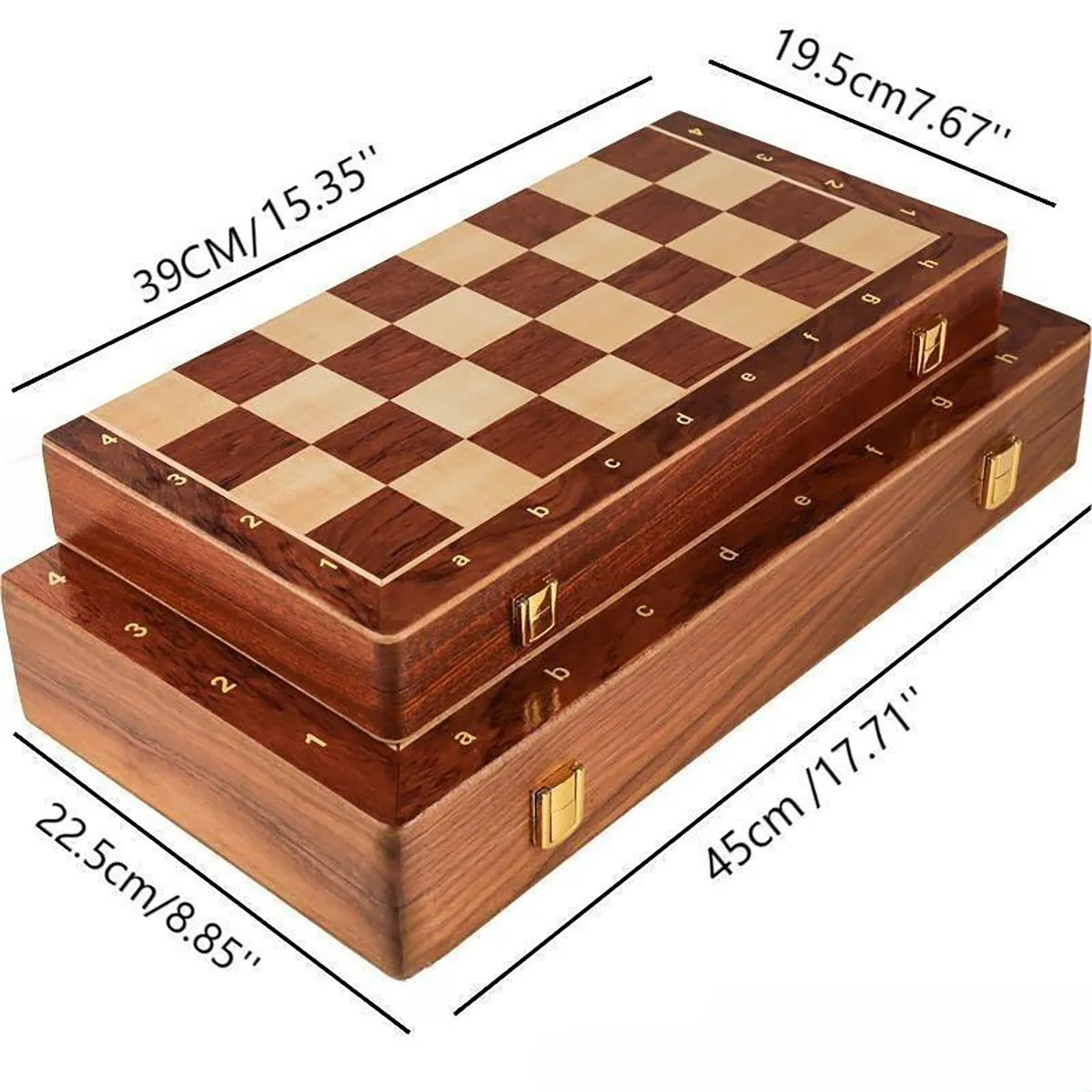 Walnut foldable solid wood chess set with brown pieces and two board size options for children