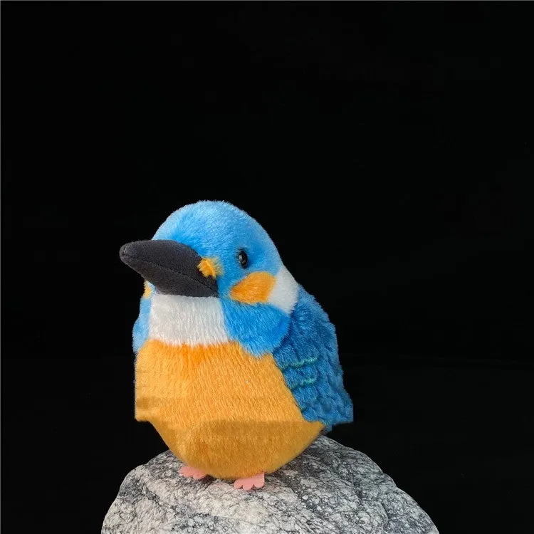 Plush bird decompression ball toy in Kingfisher design, 14cm height, on a desk
