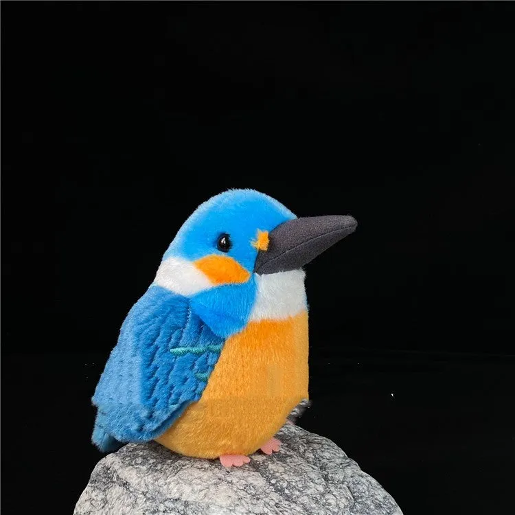 Plush bird decompression ball toy in Kingfisher design, 14cm height, on a desk