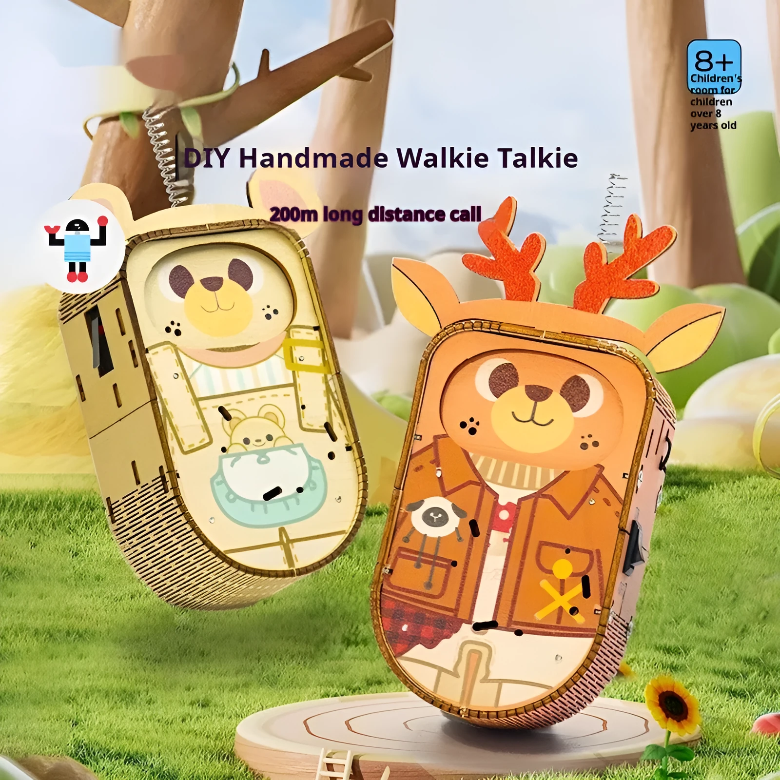 Handmade wooden scientific gift box with bear deer model toy for teenagers educational play