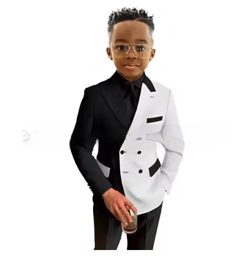 Boys' two-piece polyester suit set with jacket and trousers, spring banquet outfit, multiple colour options, sizes 3T-12T