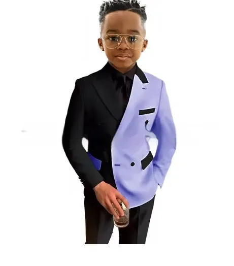 Boys' two-piece polyester suit set with jacket and trousers, spring banquet outfit, multiple colour options, sizes 3T-12T