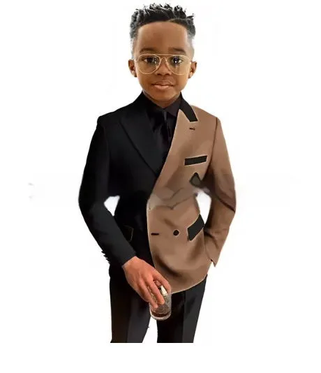 Boys' two-piece polyester suit set with jacket and trousers, spring banquet outfit, multiple colour options, sizes 3T-12T