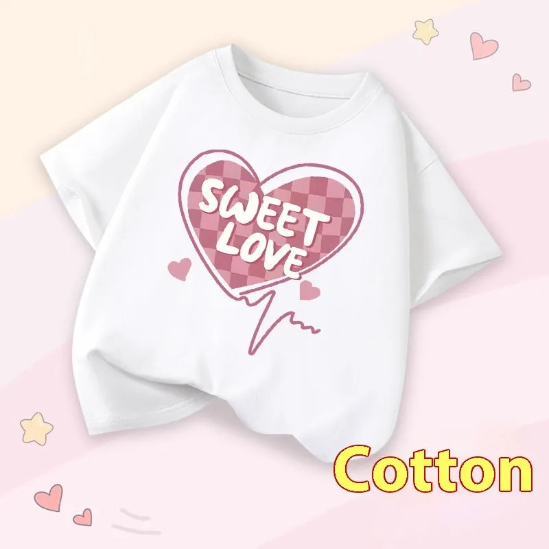 Girls' cotton round neck short sleeve t-shirt with cartoon print available in multiple colours for height 100-160cm