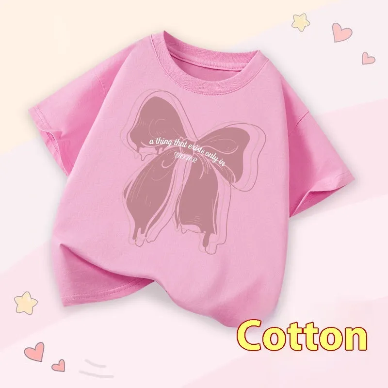 Girls' cotton round neck short sleeve t-shirt with cartoon print available in multiple colours for height 100-160cm