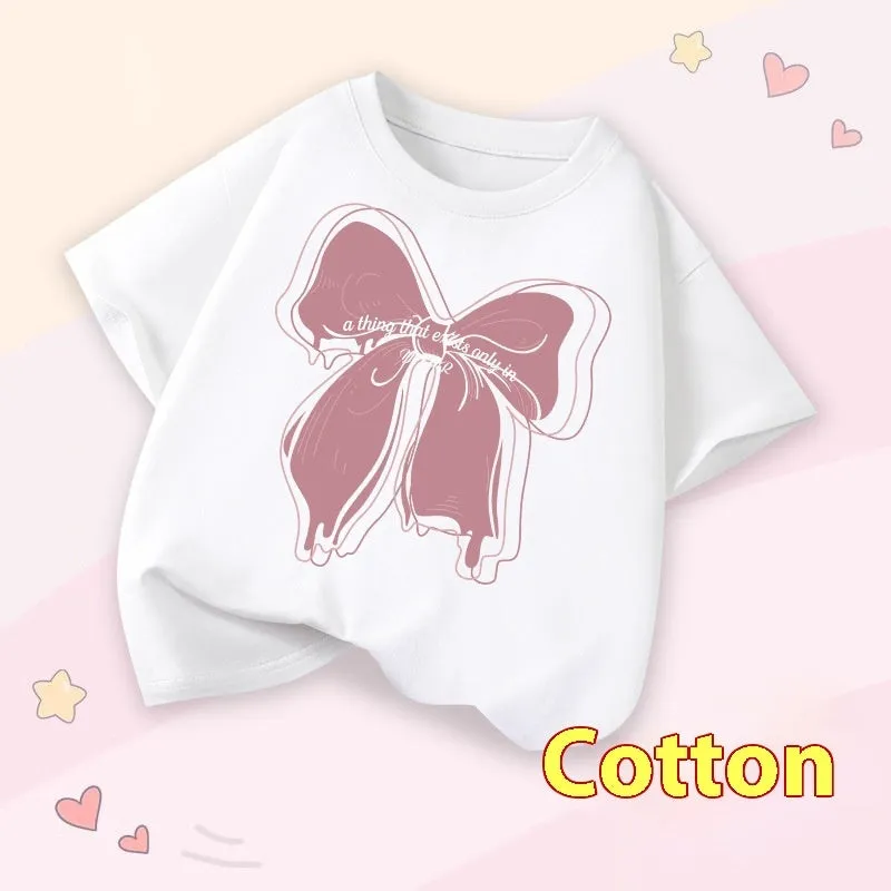 Girls' cotton round neck short sleeve t-shirt with cartoon print available in multiple colours for height 100-160cm