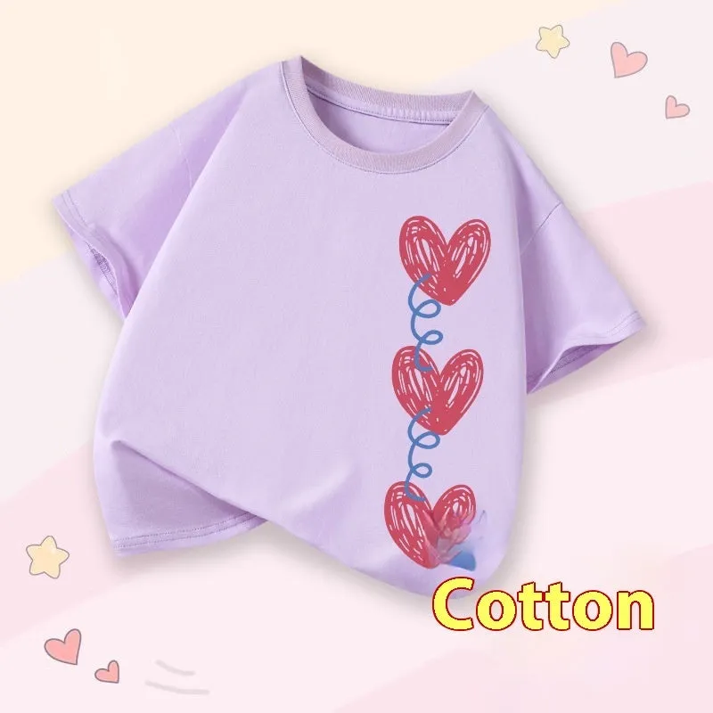 Girls' cotton round neck short sleeve t-shirt with cartoon print available in multiple colours for height 100-160cm