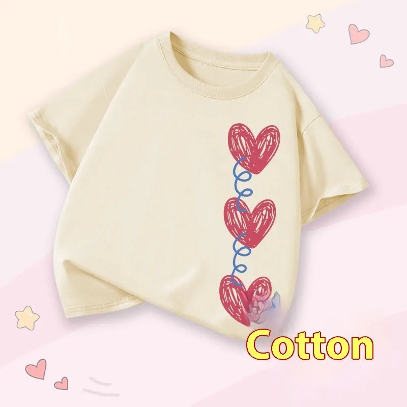 Girls' cotton round neck short sleeve t-shirt with cartoon print available in multiple colours for height 100-160cm