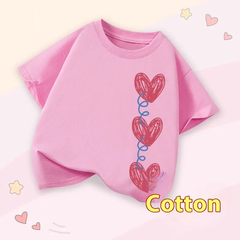 Girls' cotton round neck short sleeve t-shirt with cartoon print available in multiple colours for height 100-160cm
