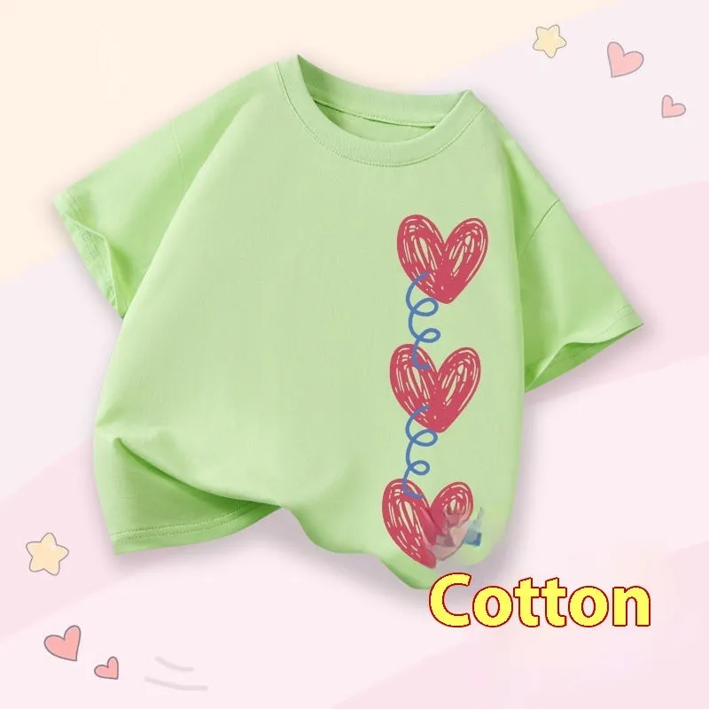 Girls' cotton round neck short sleeve t-shirt with cartoon print available in multiple colours for height 100-160cm