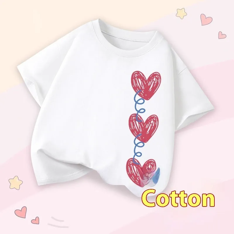 Girls' cotton round neck short sleeve t-shirt with cartoon print available in multiple colours for height 100-160cm