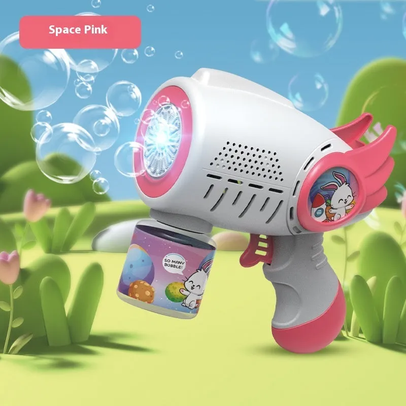 Electric bubble maker toy in blue dinosaur colour with luminous automatic foaming and porous design