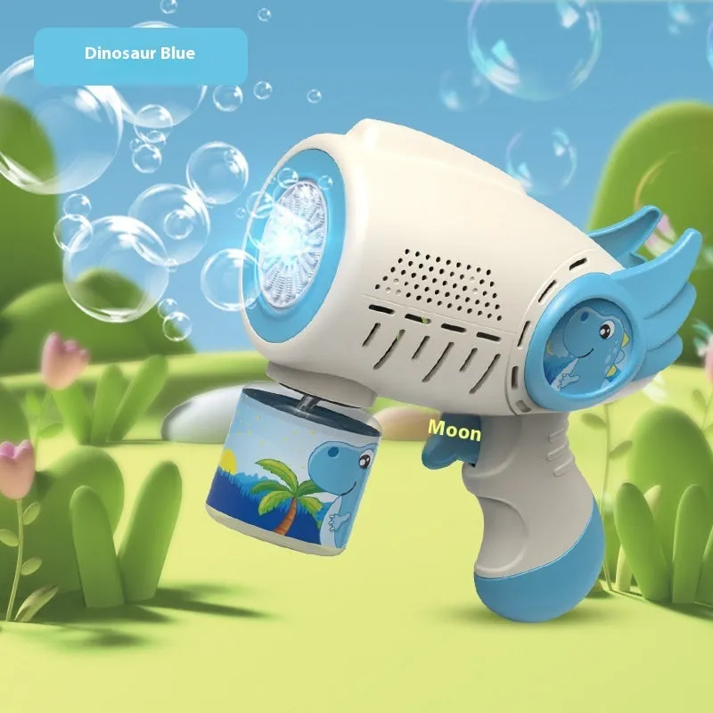 Electric bubble maker toy in blue dinosaur colour with luminous automatic foaming and porous design