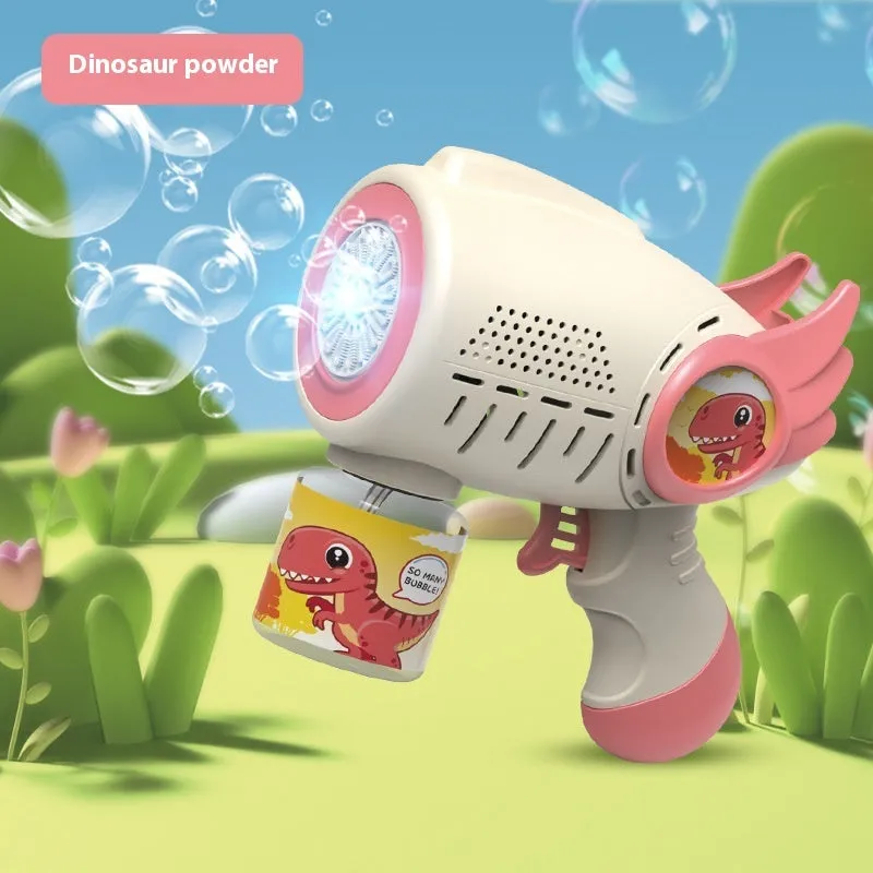 Electric bubble maker toy in blue dinosaur colour with luminous automatic foaming and porous design