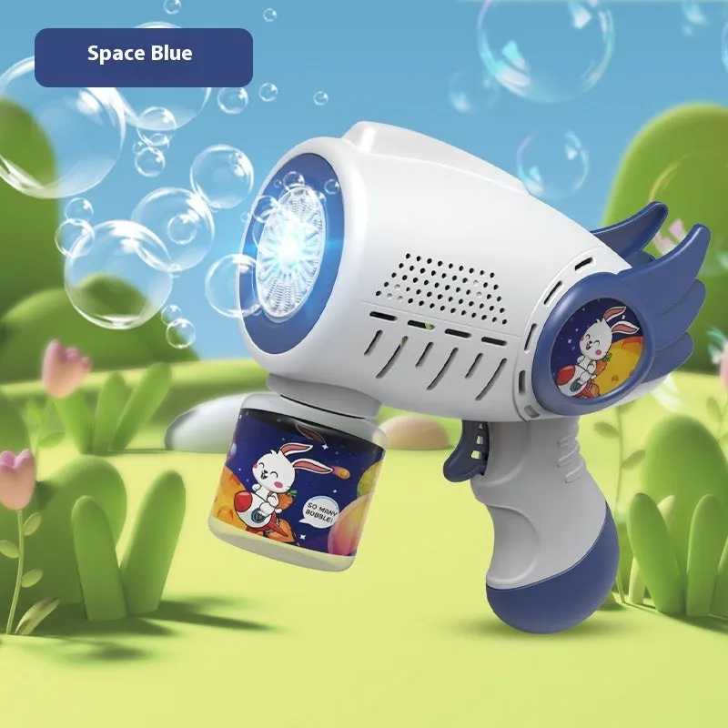 Electric bubble maker toy in blue dinosaur colour with luminous automatic foaming and porous design