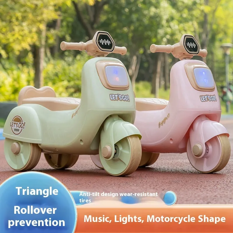 Childrens plastic toy motorcycle balance scooter in Chinese Olive Green with music light for ages 0-36 months