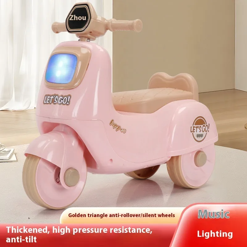 Childrens plastic toy motorcycle balance scooter in Chinese Olive Green with music light for ages 0-36 months