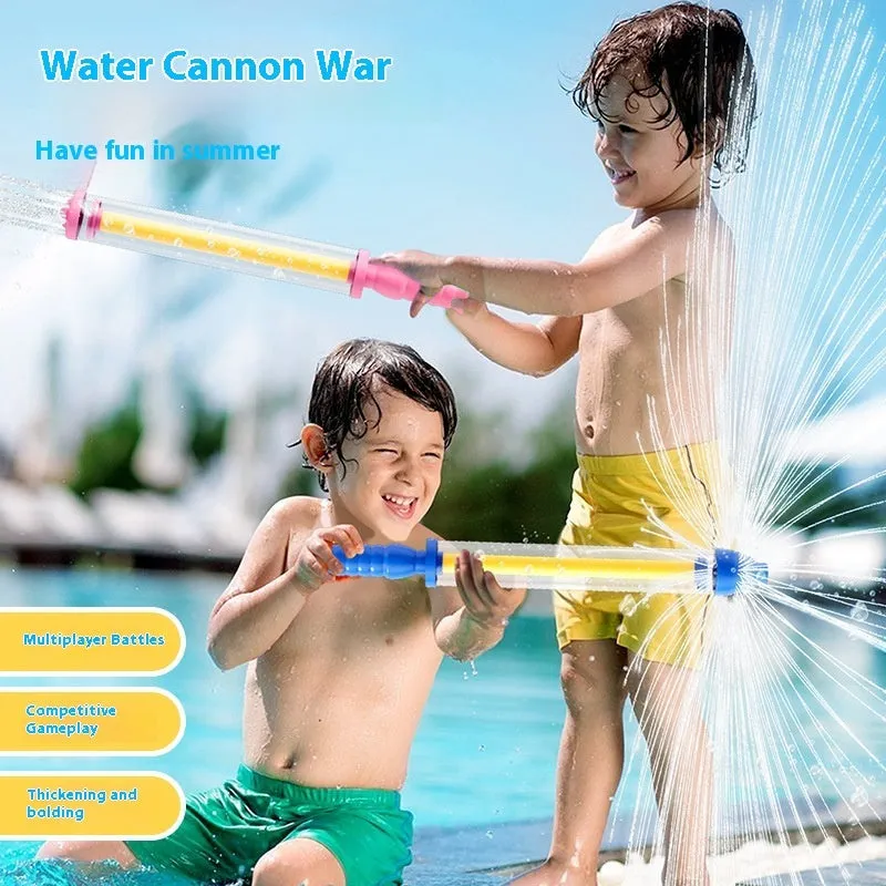 Children's plastic pull-out water gun in pink 48cm length for outdoor summer play