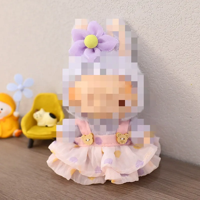 Love Bear pendant doll clothes dress set in pink with matching hat on light background