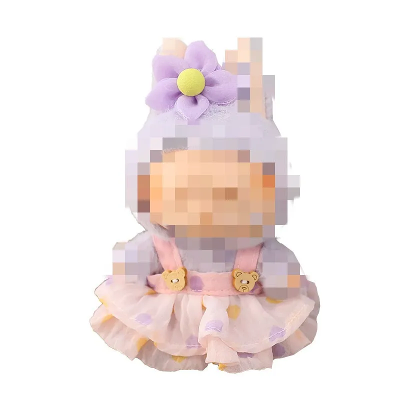 Love Bear pendant doll clothes dress set in pink with matching hat on light background