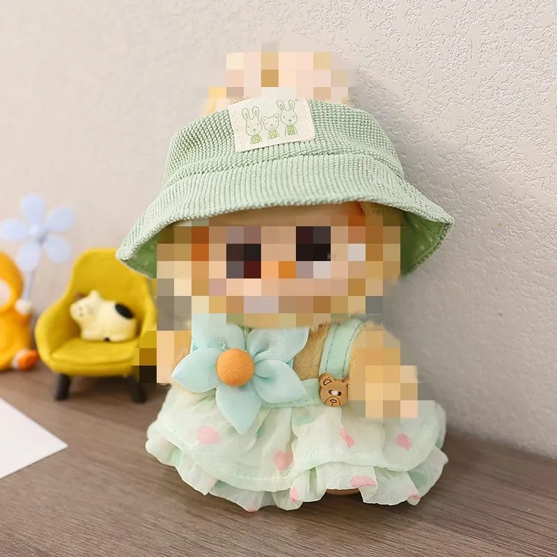 Love Bear pendant doll clothes dress set in pink with matching hat on light background