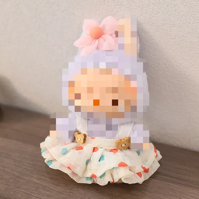 Love Bear pendant doll clothes dress set in pink with matching hat on light background