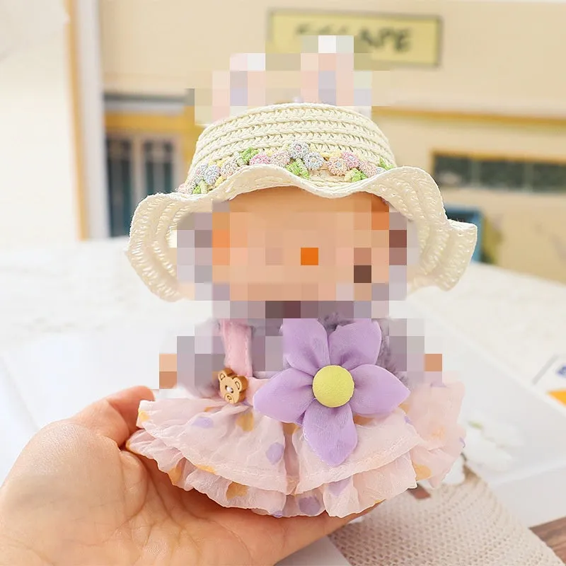 Love Bear pendant doll clothes dress set in pink with matching hat on light background