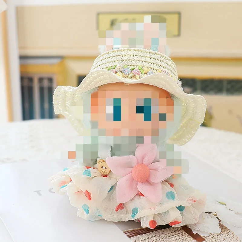 Love Bear pendant doll clothes dress set in pink with matching hat on light background
