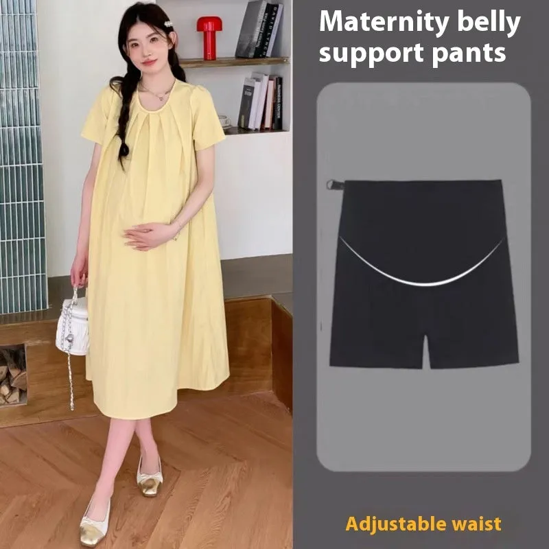 Loose summer maternity dress in sky blue with petal sleeves and nine-quarter length sleeves, street fashion style