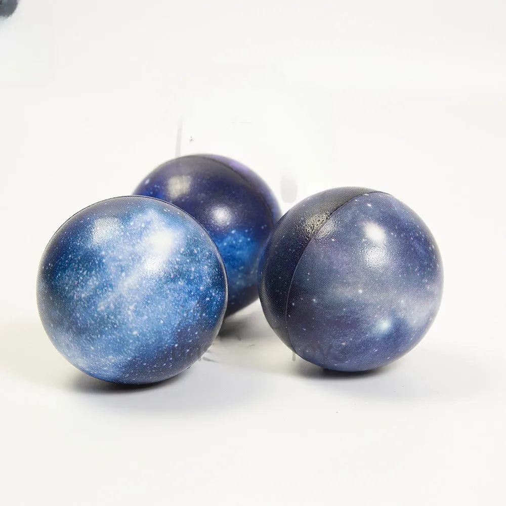 Set of eight solar system planet stress balls plus moon and sun in soft PU foam on white background
